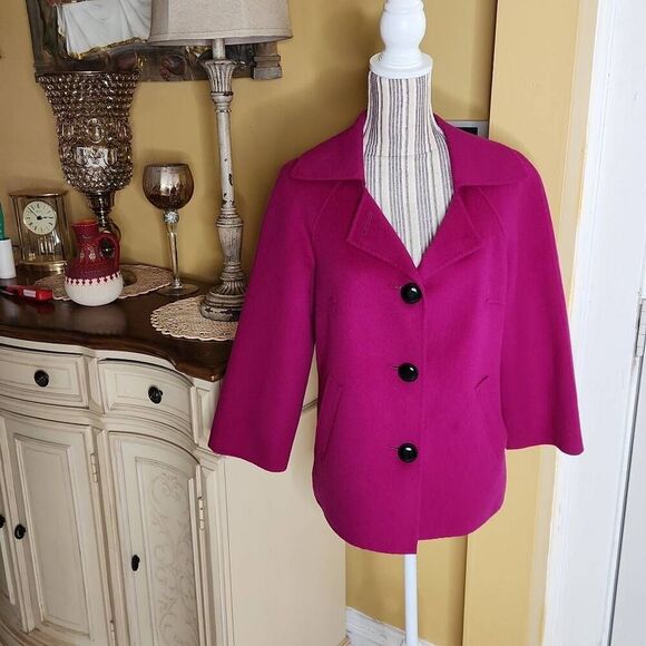 Vintage Talbots collection fuschia wool and angora coat women's medium - Picture 2 of 8